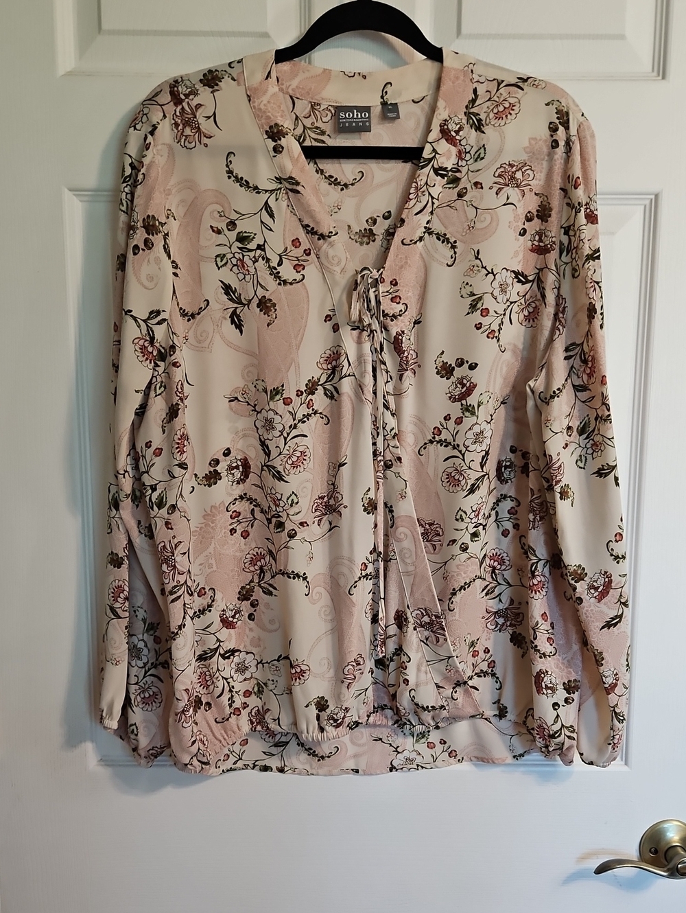 Soho Blush Pink Floral Tie-Neck Top